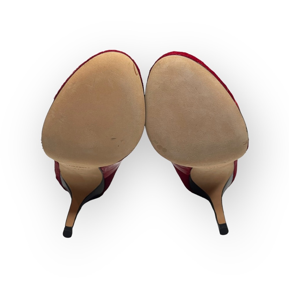 VHTF: new Goldenbleu ♛ Tina Mixed Media Pony Hair Heels Pumps ♛ Red 37.5 7M 7.5M - Picture 12 of 16